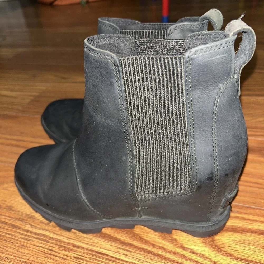 Sorel Women Joan Of Arctic Boot Size 7.5 Black Waterproof Chelsea Bootie Wedges